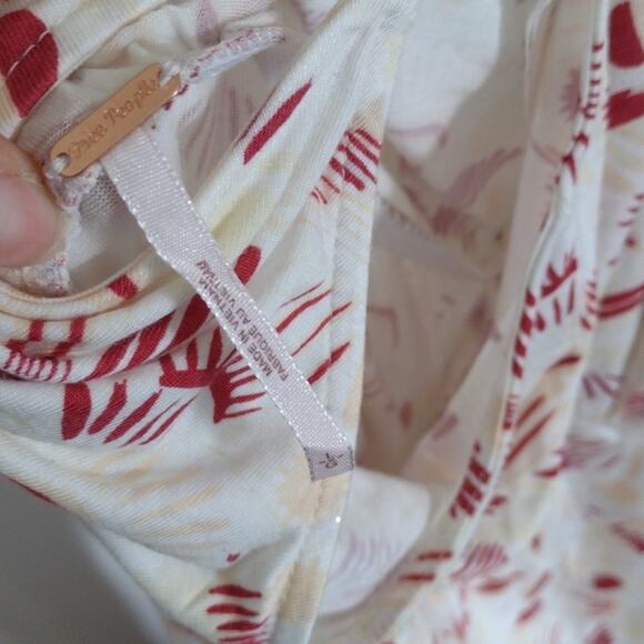NWT Free People Daria Graphic Maxi Dress Ivory Red Combo Front Slit Size L - Picture 7 of 15